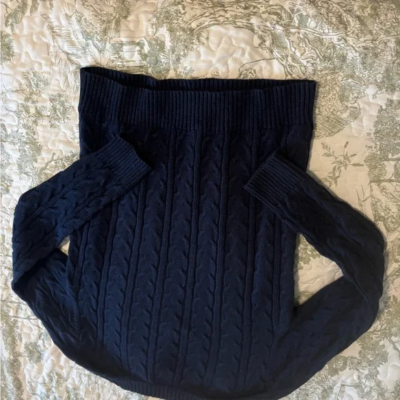Croft & Barrow sz S Navy Blue V-Neck Sweater cable knit cotton layering preppy - Picture 8 of 15
